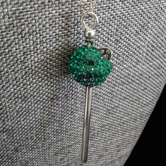 Vintage .925 Sterling Silver 18" Necklace With Teal Crystal 'Lollypop' Pendant - Picture 4 of 4